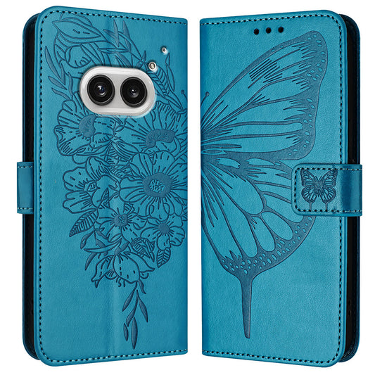 YB Imprinting Series-4 For Nothing Phone (2a) Case with Hand Strap Wallet Leather Phone Cover - Blue