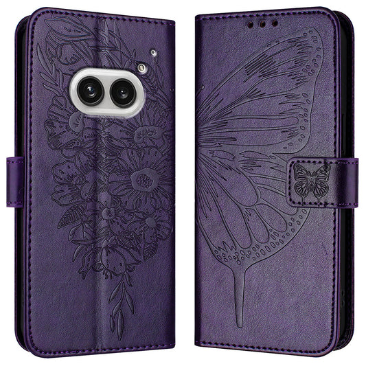 YB Imprinting Series-4 For Nothing Phone (2a) Case with Hand Strap Wallet Leather Phone Cover - Dark Purple