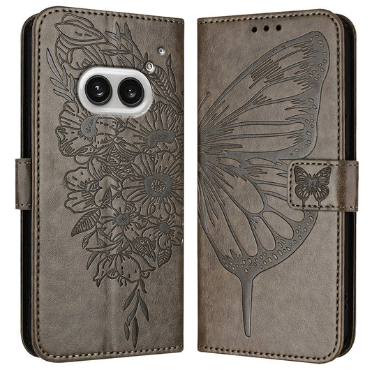 YB Imprinting Series-4 For Nothing Phone (2a) Case with Hand Strap Wallet Leather Phone Cover - Grey