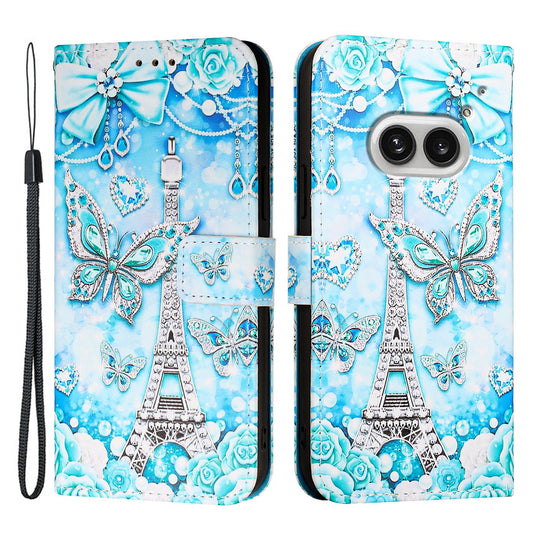 YB Pattern Printing Leather Series-4 for Nothing Phone (2a) Case Stand Leather Flip Phone Cover - Eiffel Tower and Butterfly