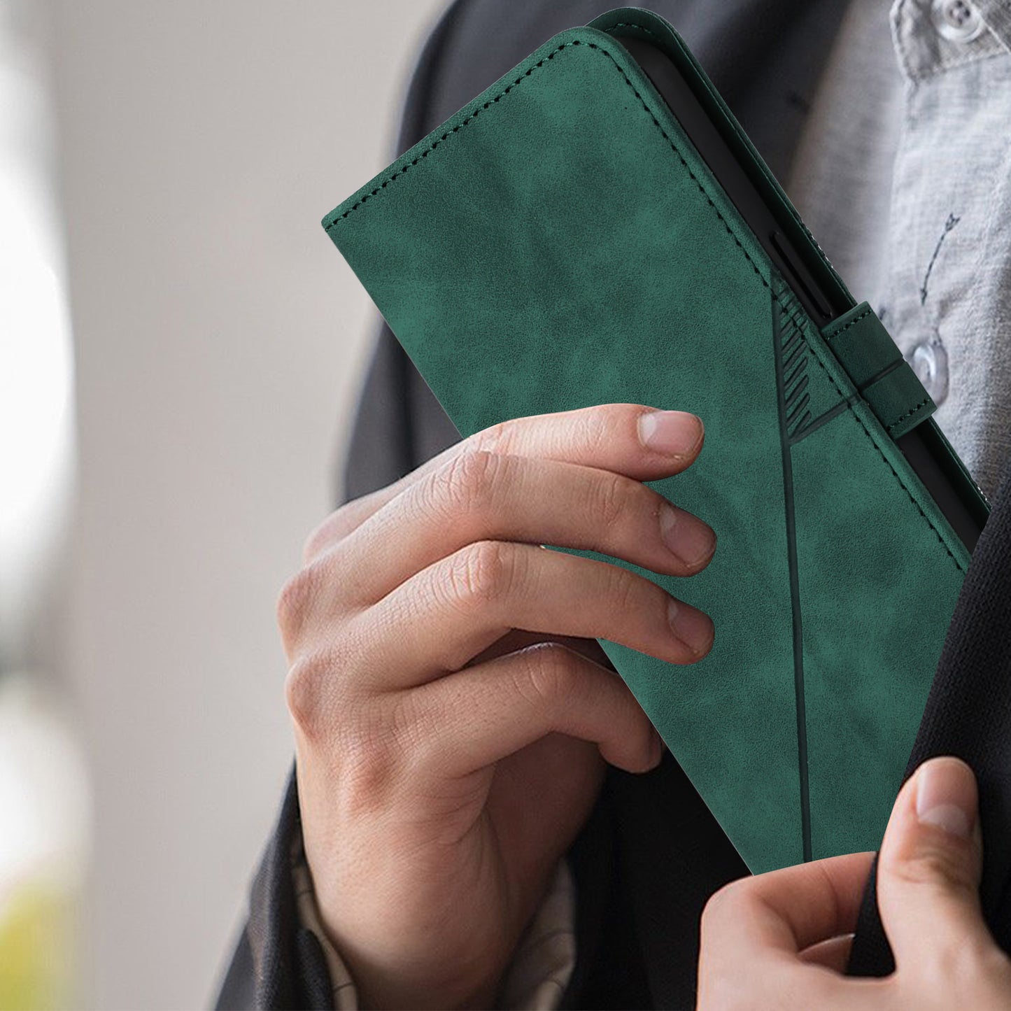 YB Imprinting Series-1 For Nothing Phone (2a) Wallet Case Imprinted Leather Phone Cover with Strap - Blackish Green