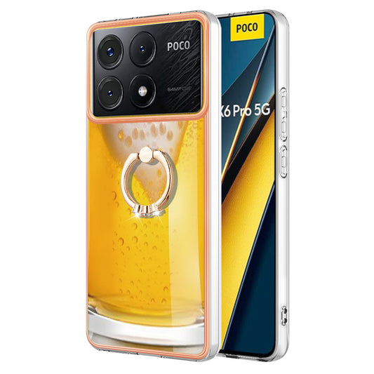 YB IMD Series-20 Style D for Xiaomi Poco X6 Pro 5G / Redmi K70E 5G Case 2.0mm TPU Shelwith Ring Kickstand - Beer