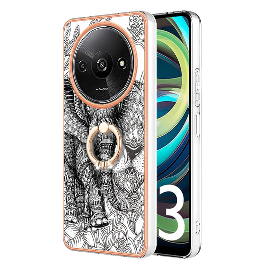YB IMD Series-20 Style D for Xiaomi Redmi A3 / Poco C61 4G Case 2.0mm TPU Electroplating Edges Phone Cover - Totem Elephant