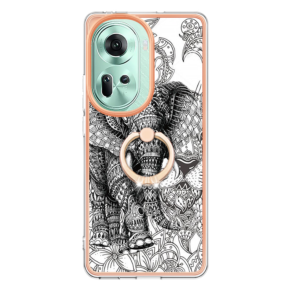 YB IMD Series-20 Style D for Oppo Reno11 5G (Global) Case 2.0mm Electroplating TPU Kickstand Cover - Totem Elephant