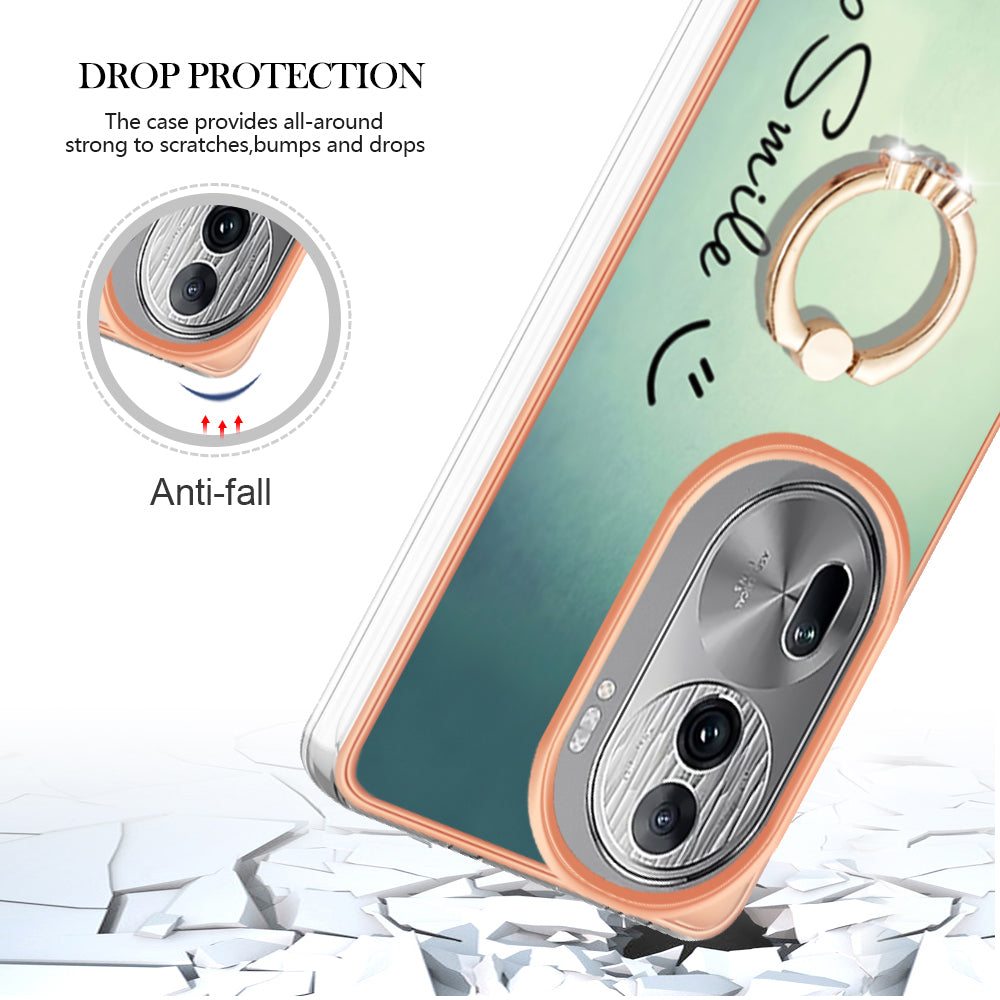 YB IMD Series-20 Style D for Oppo Reno11 Pro 5G (Global) TPU Case Pattern Printing 2.0mm Kickstand Cover - Keep Smile