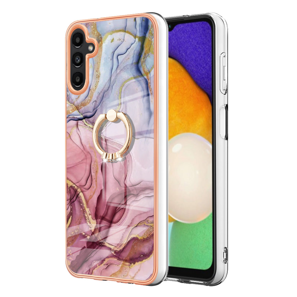 YB IMD Series-17 Style-E For Samsung Galaxy A55 5G Case 2.0mm TPU Marble Phone Cover with Ring Holder - Rose Gold