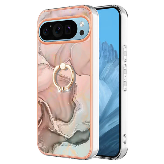 YB IMD Series-17 Style-E For Google Pixel 9 Pro Cover Electroplating Kickstand TPU Back Phone Case - Pink