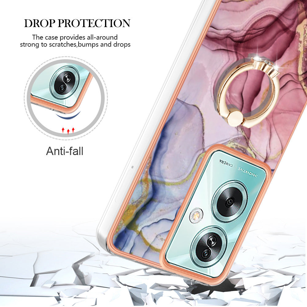 YB IMD Series-17 Style-E For Oppo A79 5G /  A2 5 Back Case Electroplated Ring Kickstand Phone Shell - Rose Gold