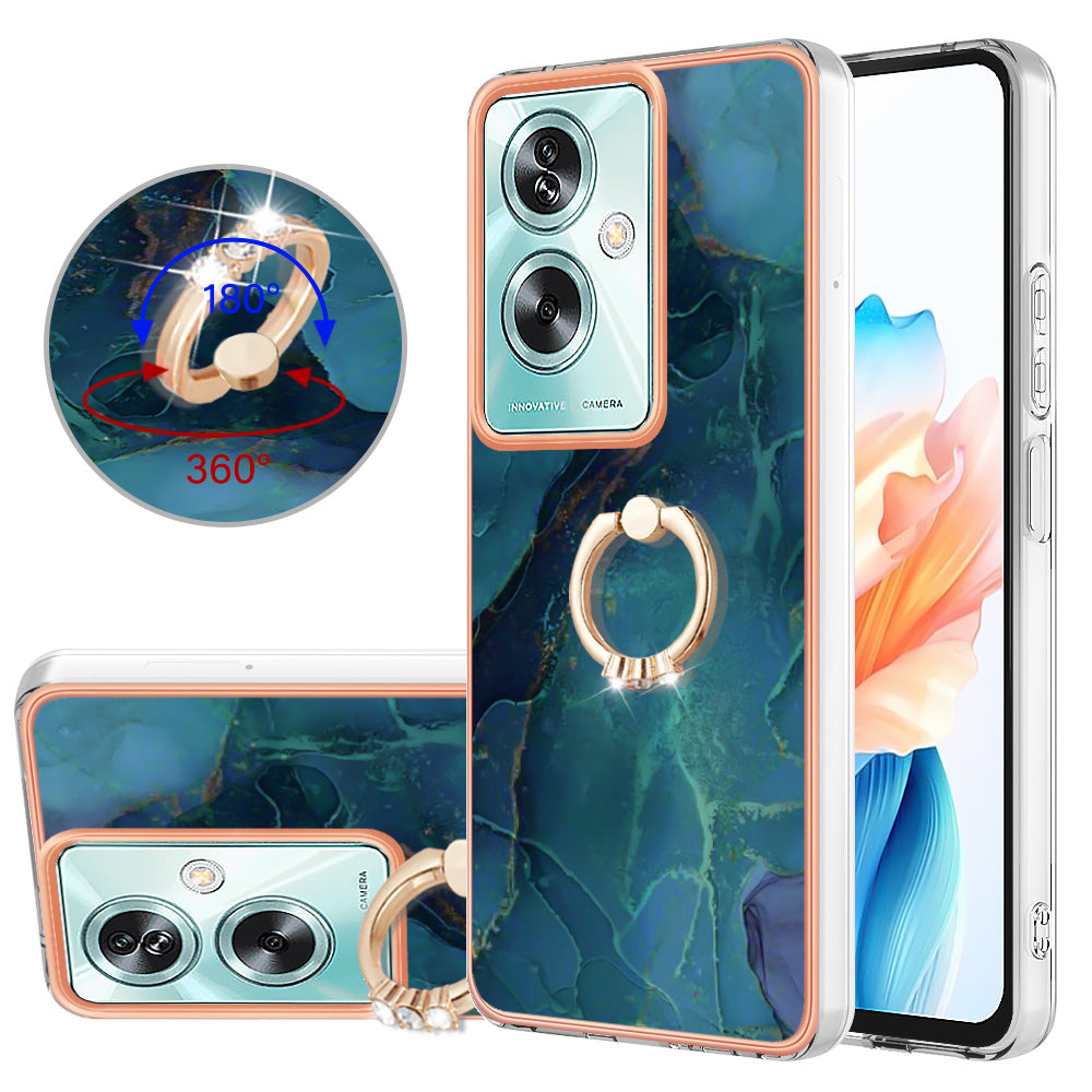 YB IMD Series-17 Style-E For Oppo A79 5G /  A2 5 Back Case Electroplated Ring Kickstand Phone Shell - Green