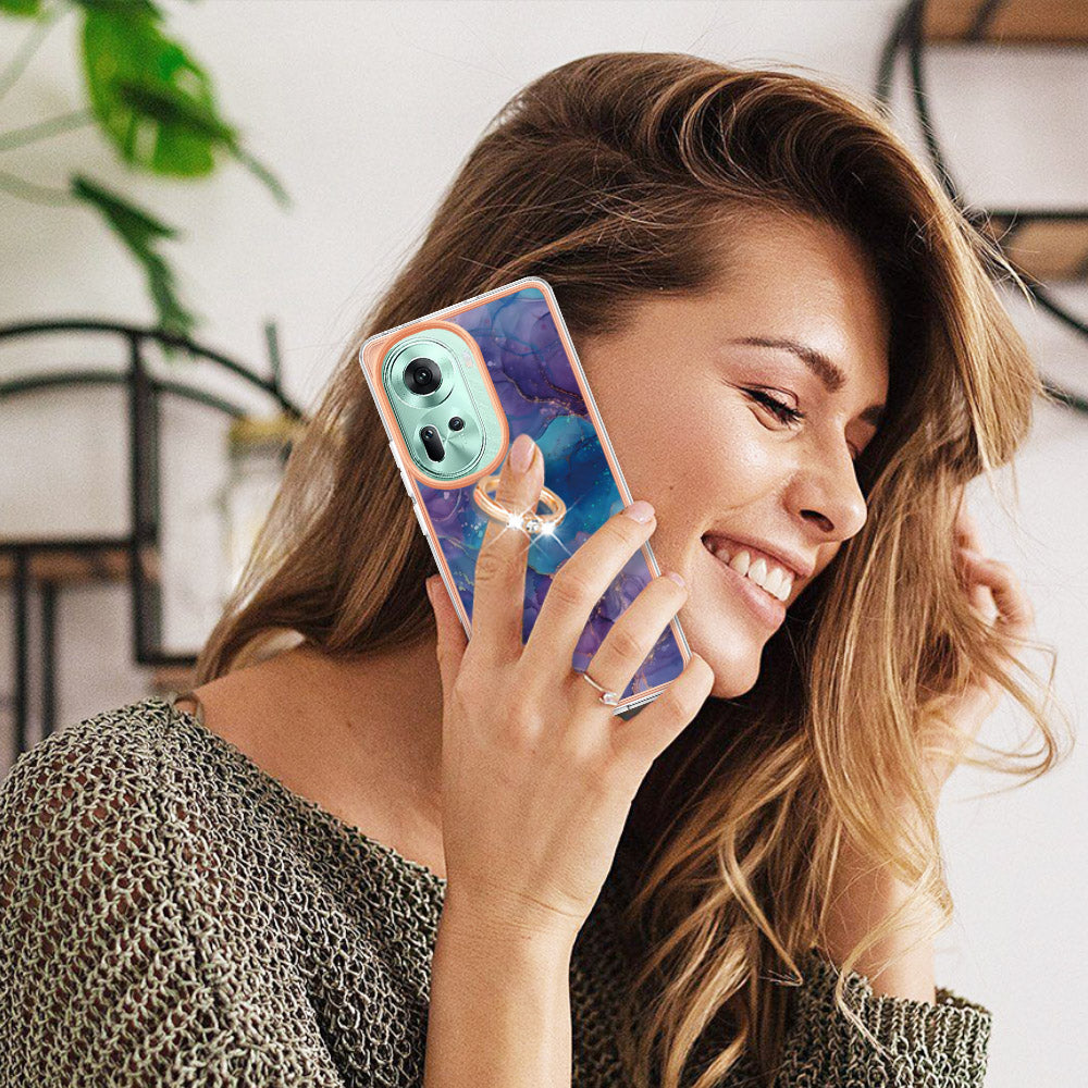 YB IMD Series-17 Style-E For Oppo Reno11 5G (Global) Kickstand Case 2.0mm TPU Phone Shell - Purple
