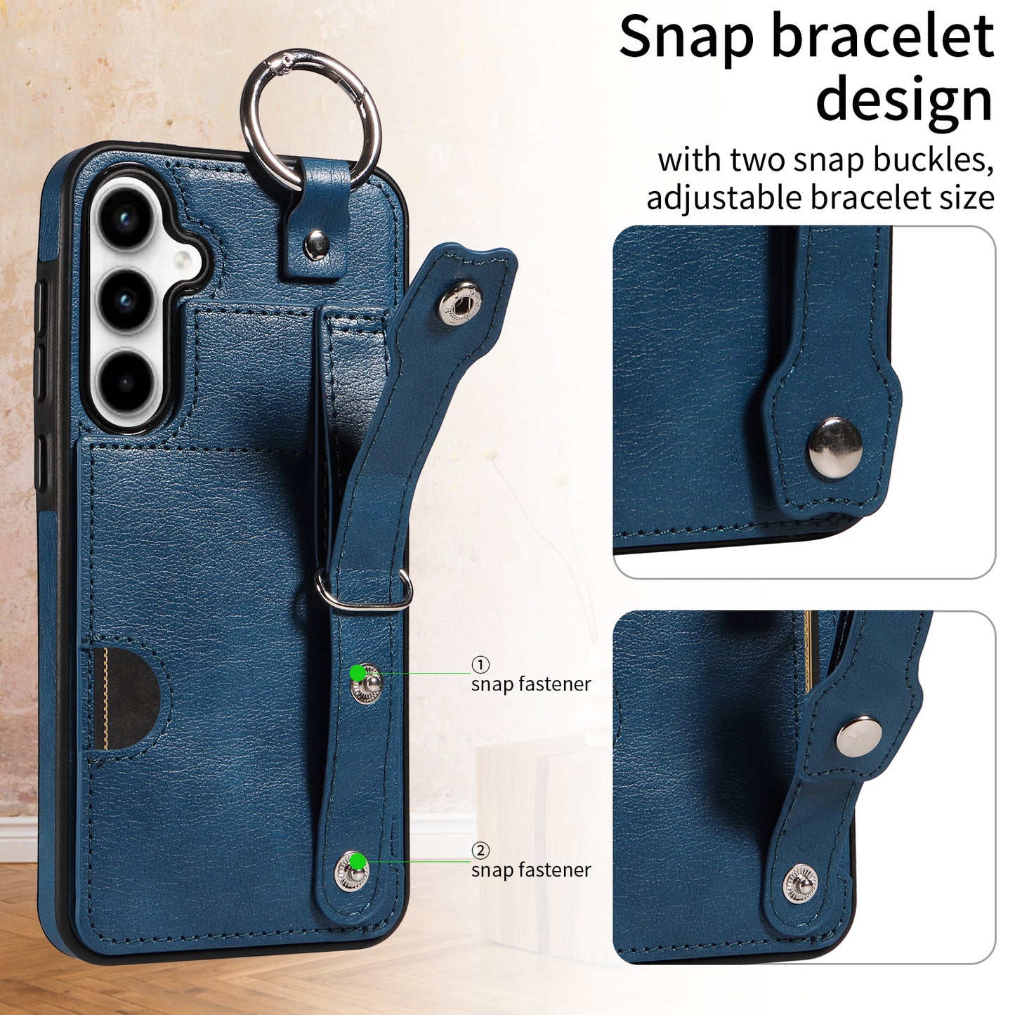 008 For Samsung Galaxy A35 5G Case Leather+TPU Protective Shell with Wrist Strap Kickstand - Blue