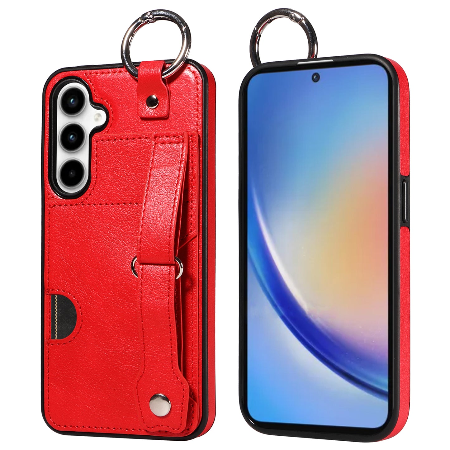 008 For Samsung Galaxy A35 5G Case Leather+TPU Protective Shell with Wrist Strap Kickstand - Red