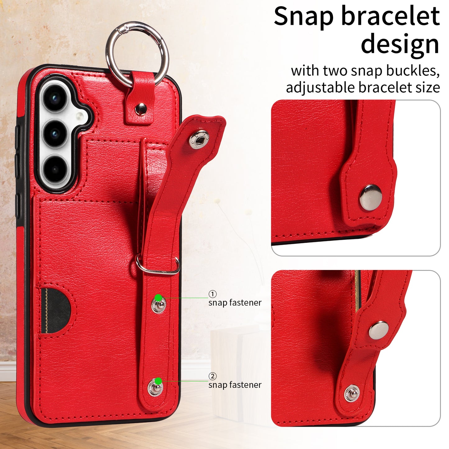 008 For Samsung Galaxy A35 5G Case Leather+TPU Protective Shell with Wrist Strap Kickstand - Red