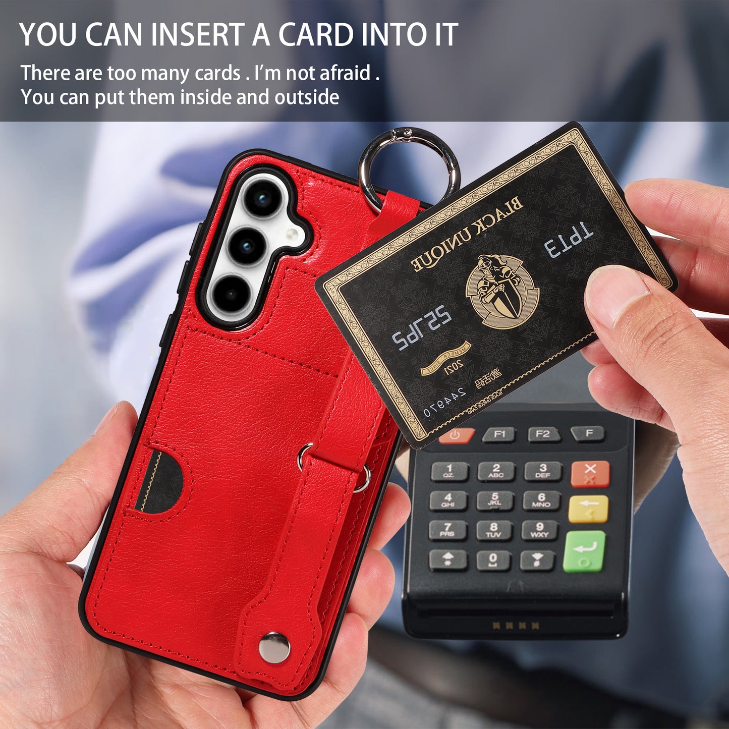 008 For Samsung Galaxy A35 5G Case Leather+TPU Protective Shell with Wrist Strap Kickstand - Red