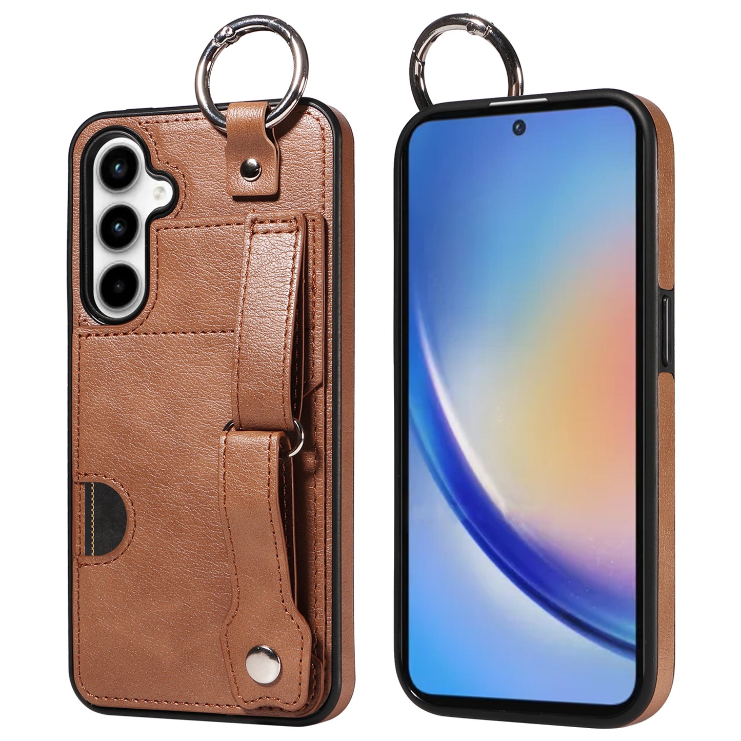 008 For Samsung Galaxy A35 5G Case Leather+TPU Protective Shell with Wrist Strap Kickstand - Brown