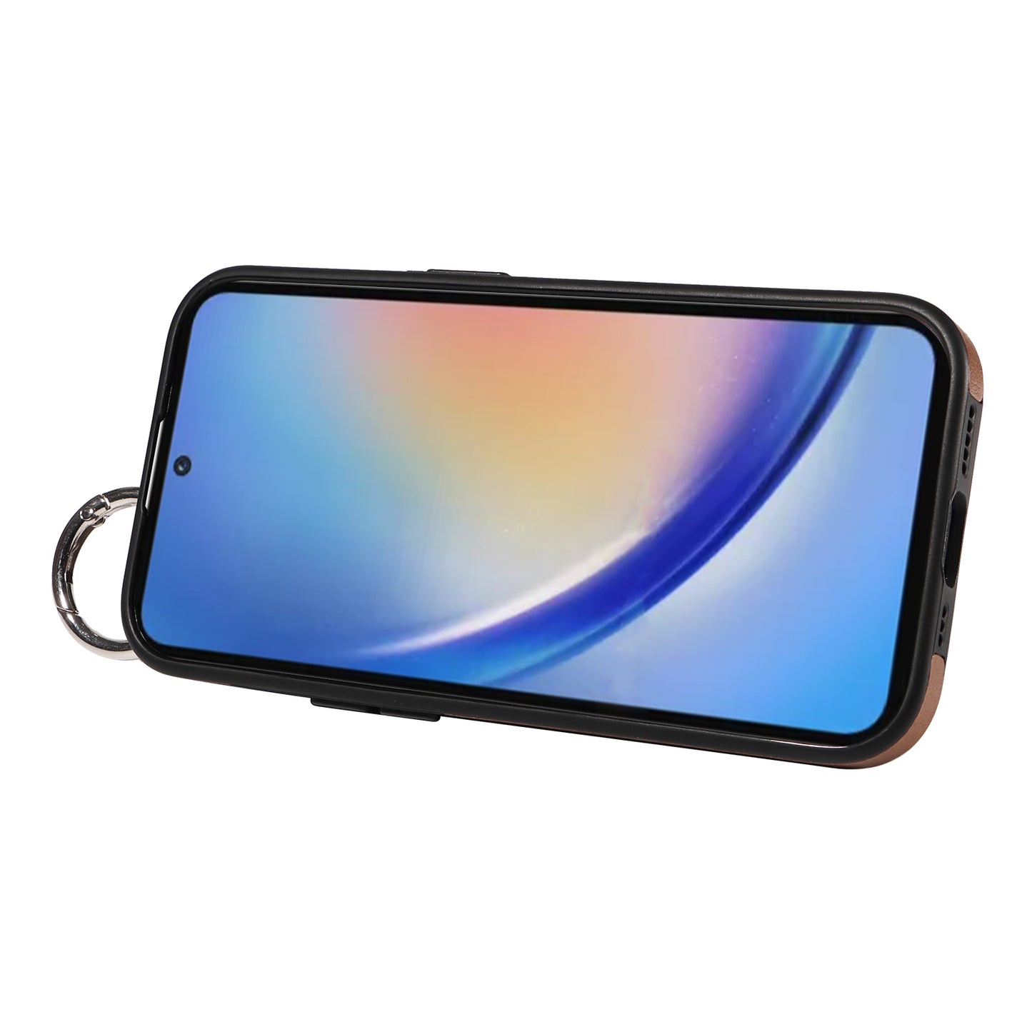 008 For Samsung Galaxy A35 5G Case Leather+TPU Protective Shell with Wrist Strap Kickstand - Brown