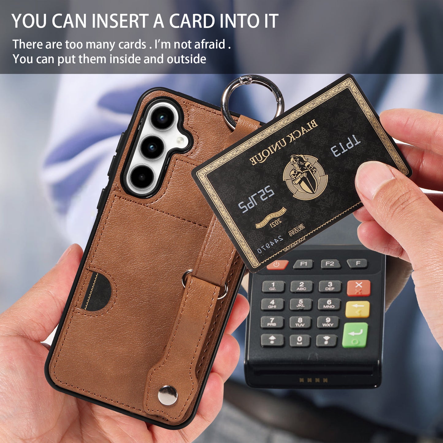 008 For Samsung Galaxy A35 5G Case Leather+TPU Protective Shell with Wrist Strap Kickstand - Brown