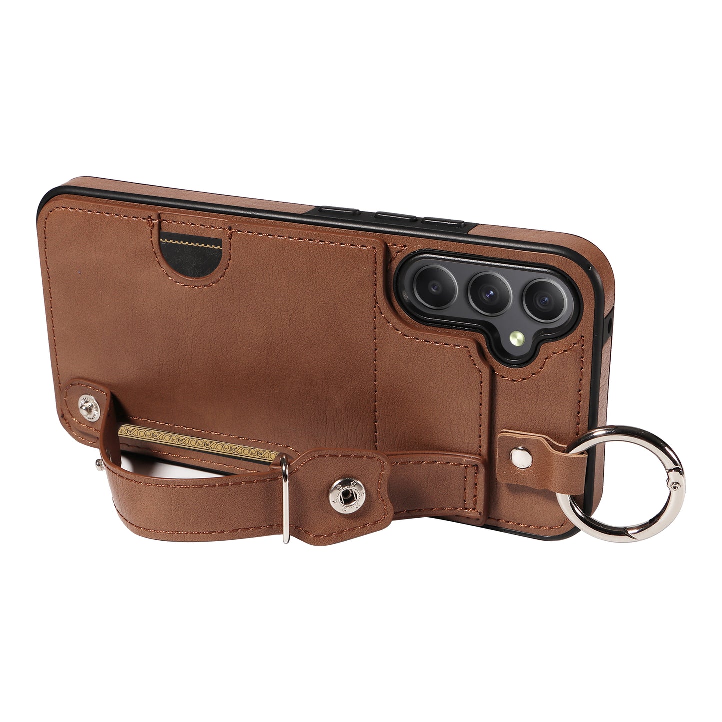 008 For Samsung Galaxy A34 5G Case Calf Texture Leather+TPU Kickstand Phone Cover - Brown