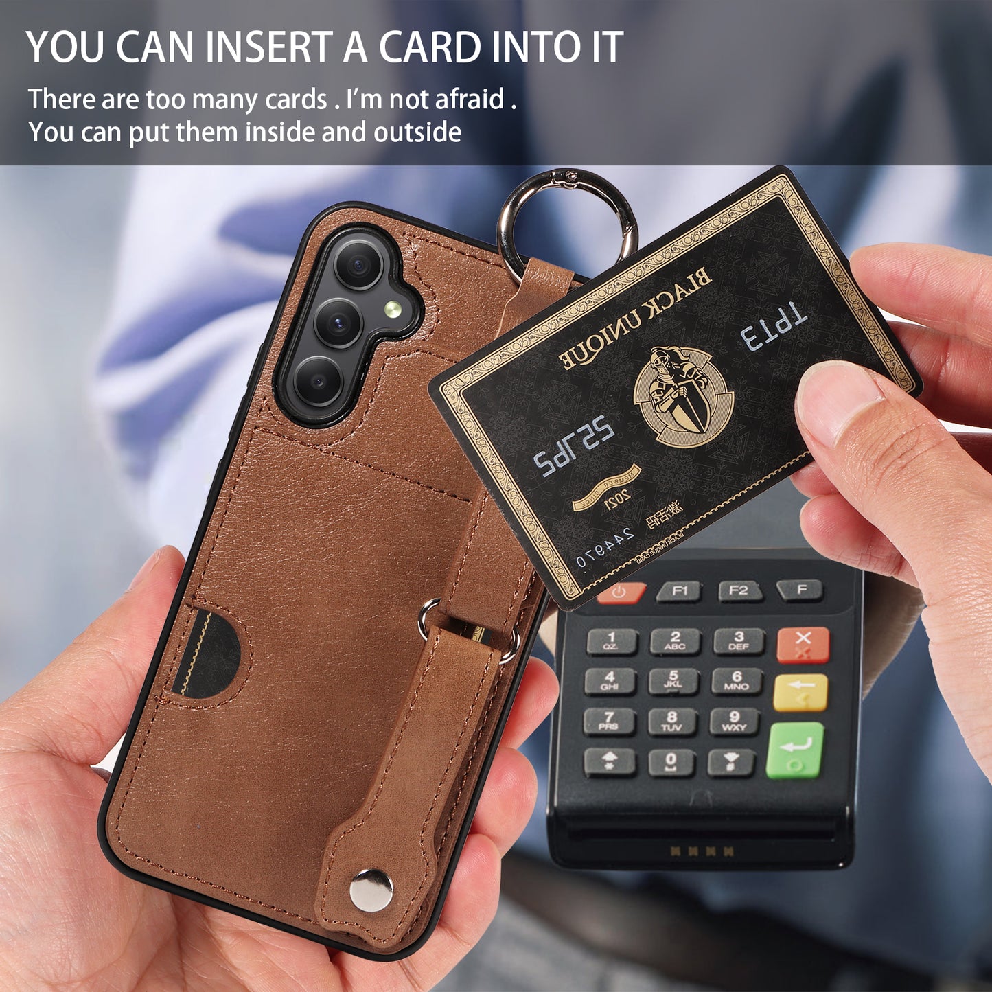 008 For Samsung Galaxy A34 5G Case Calf Texture Leather+TPU Kickstand Phone Cover - Brown