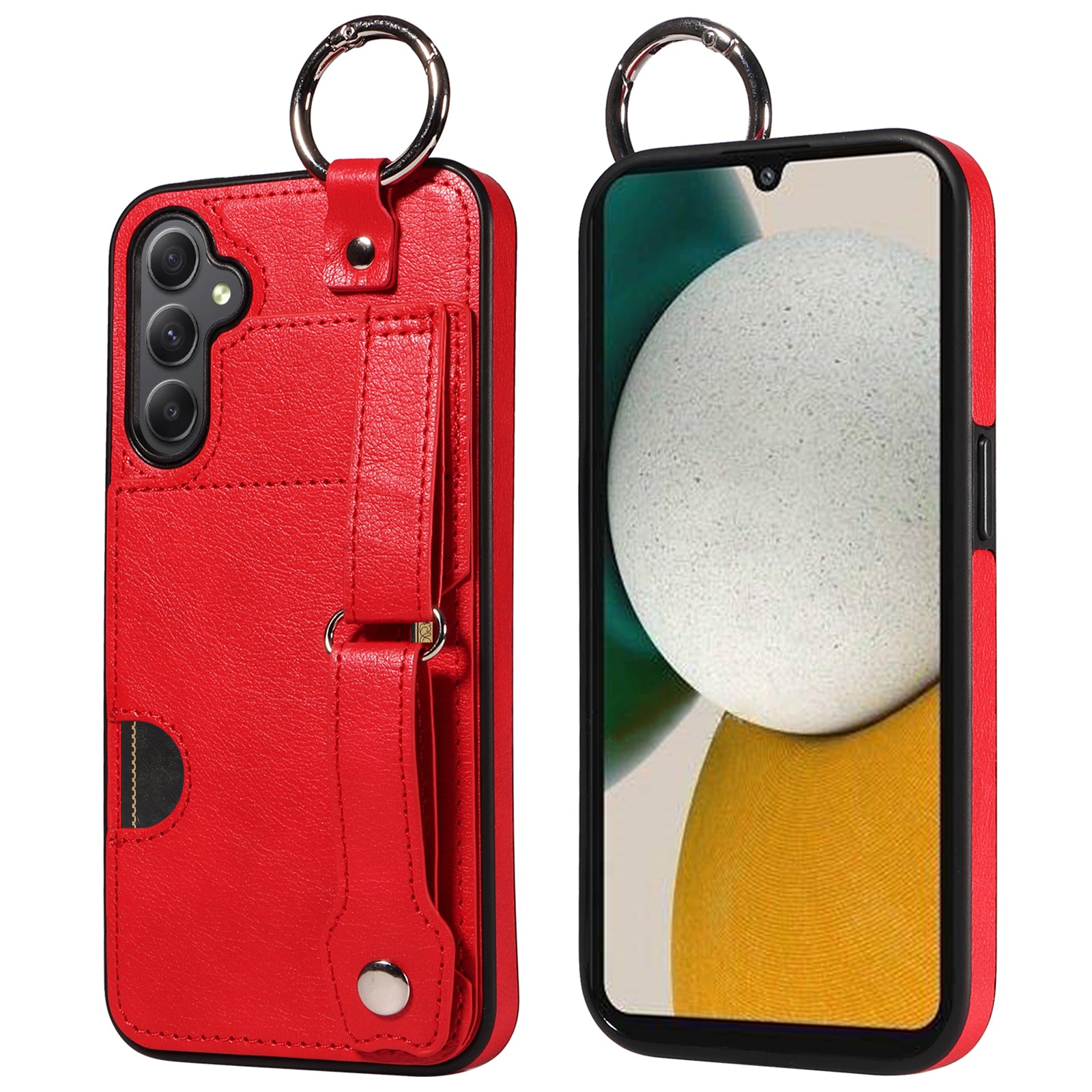008 For Samsung Galaxy A34 5G Case Calf Texture Leather+TPU Kickstand Phone Cover - Red