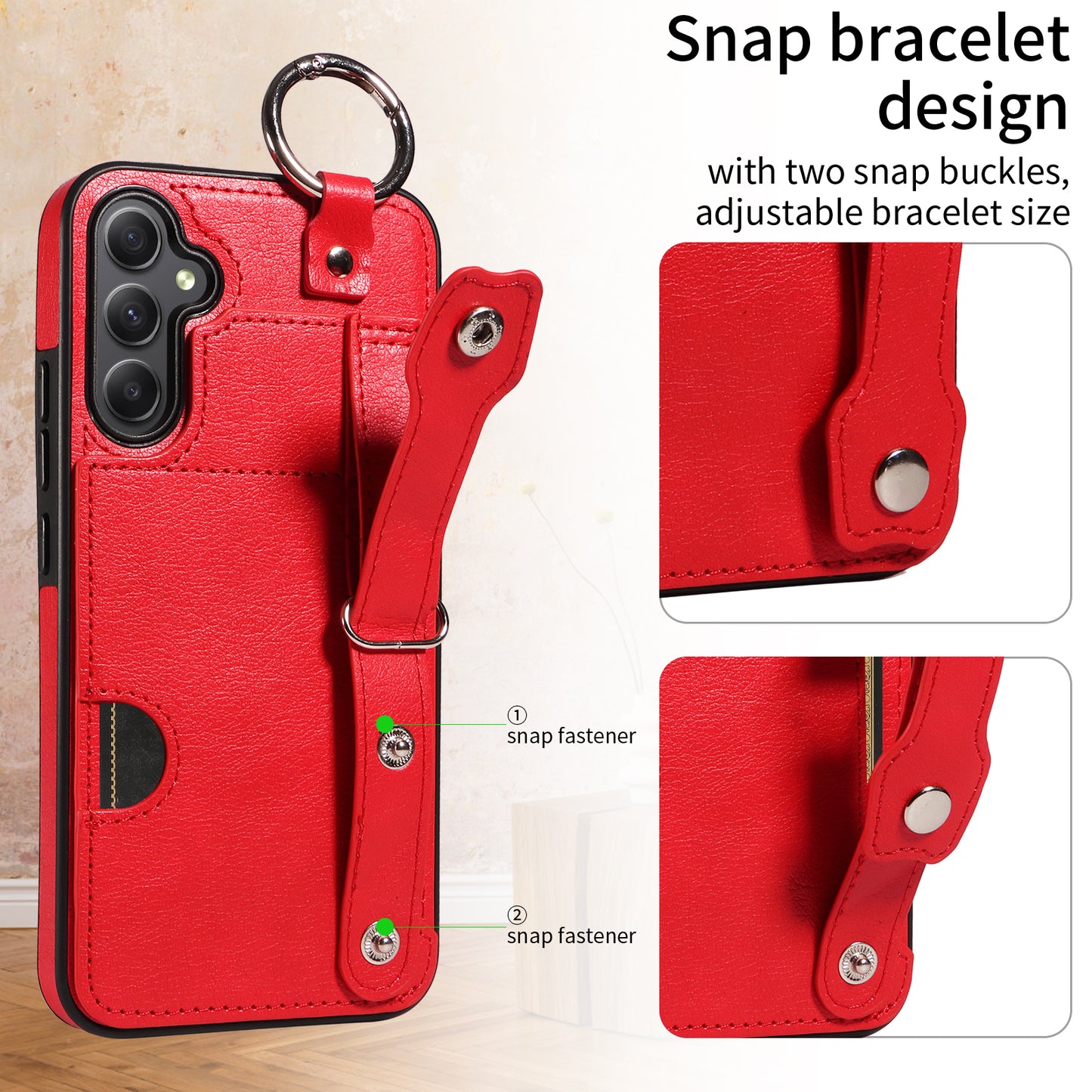 008 For Samsung Galaxy A34 5G Case Calf Texture Leather+TPU Kickstand Phone Cover - Red