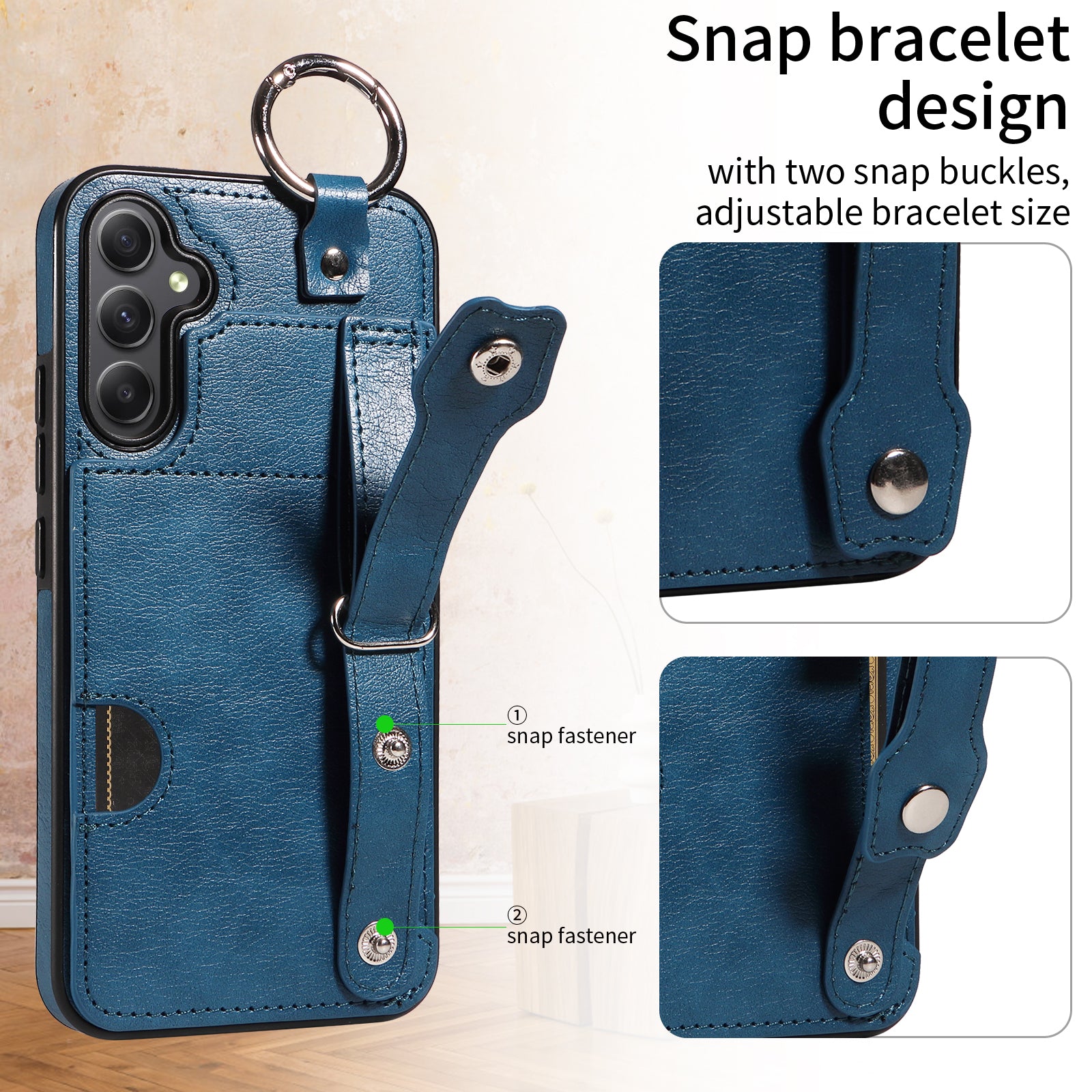 008 For Samsung Galaxy A34 5G Case Calf Texture Leather+TPU Kickstand Phone Cover - Blue