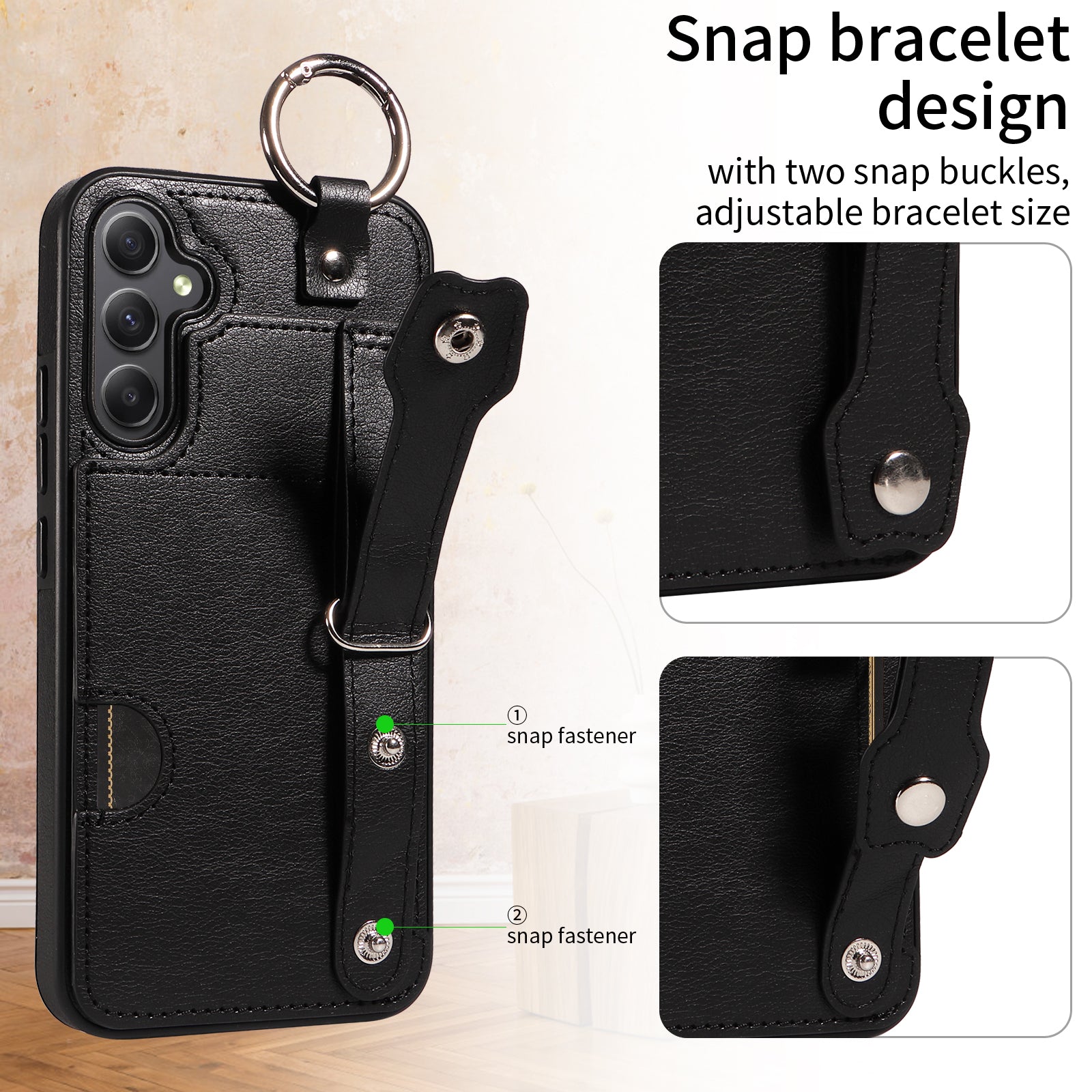 008 For Samsung Galaxy A34 5G Case Calf Texture Leather+TPU Kickstand Phone Cover - Black