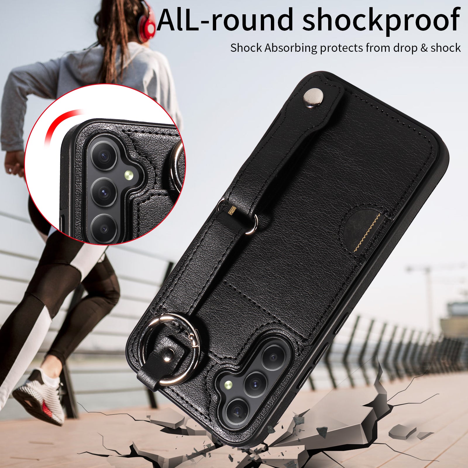 008 For Samsung Galaxy A34 5G Case Calf Texture Leather+TPU Kickstand Phone Cover - Black