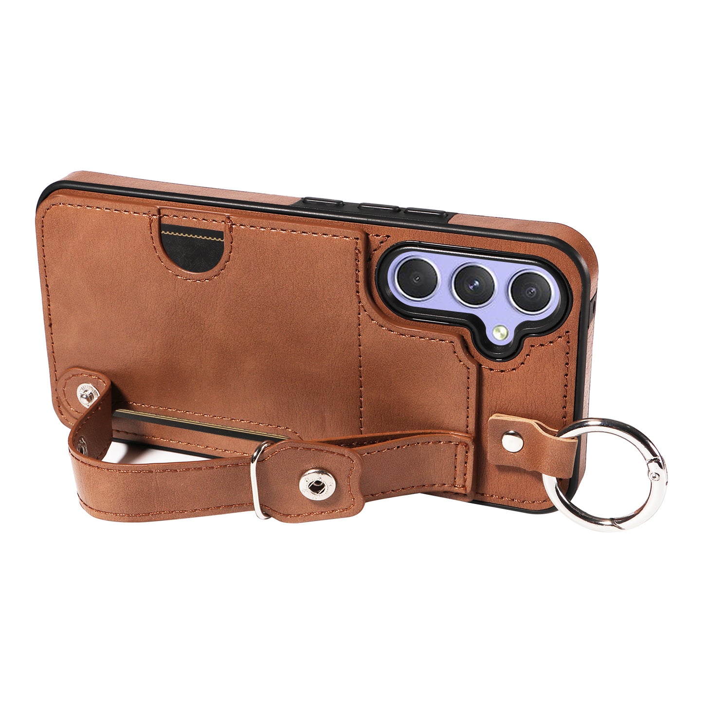 008 For Samsung Galaxy A54 5G Phone Case with Wrist Strap Kickstand Leather+TPU Shell - Brown