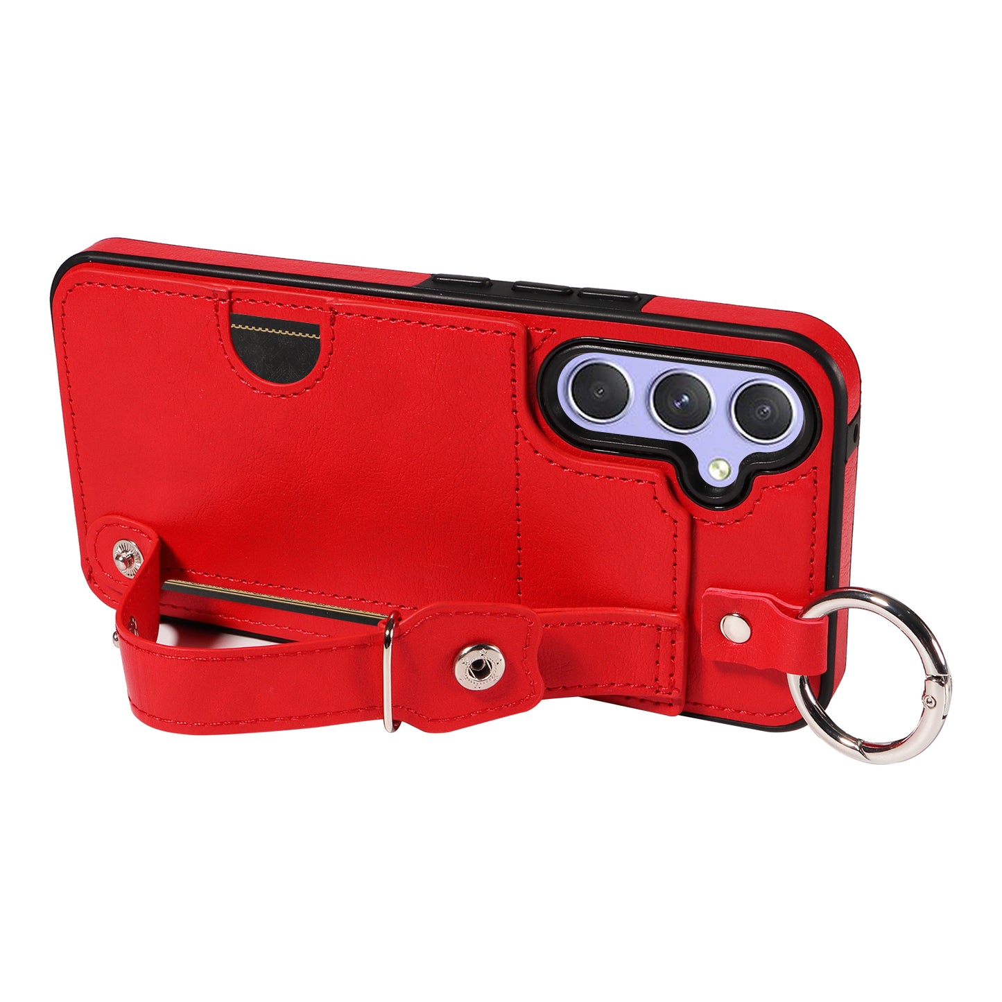 008 For Samsung Galaxy A54 5G Phone Case with Wrist Strap Kickstand Leather+TPU Shell - Red