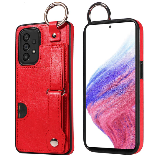008 For Samsung Galaxy A53 5G Kickstand Case Calf Texture Leather+TPU Phone Case - Red