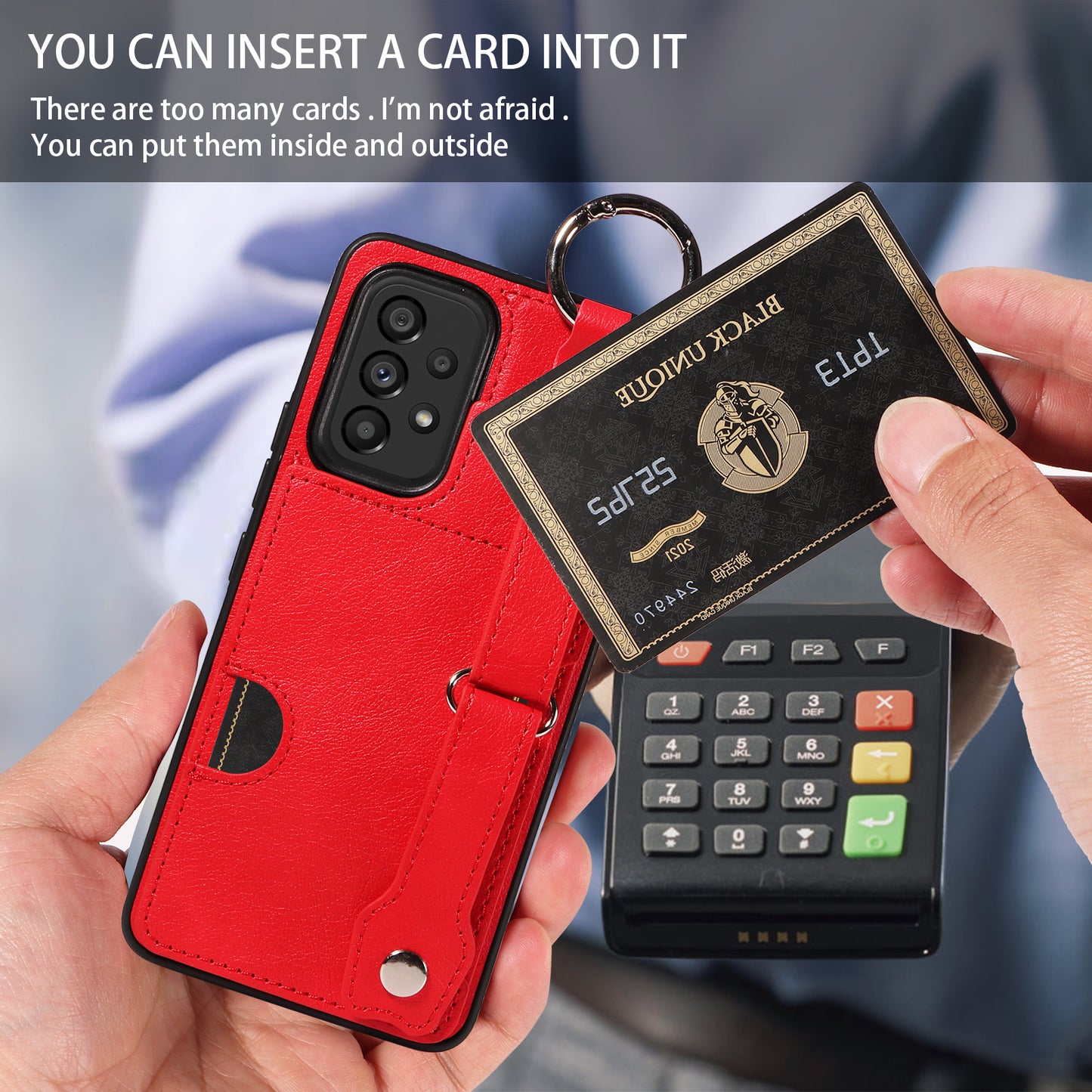 008 For Samsung Galaxy A53 5G Kickstand Case Calf Texture Leather+TPU Phone Case - Red