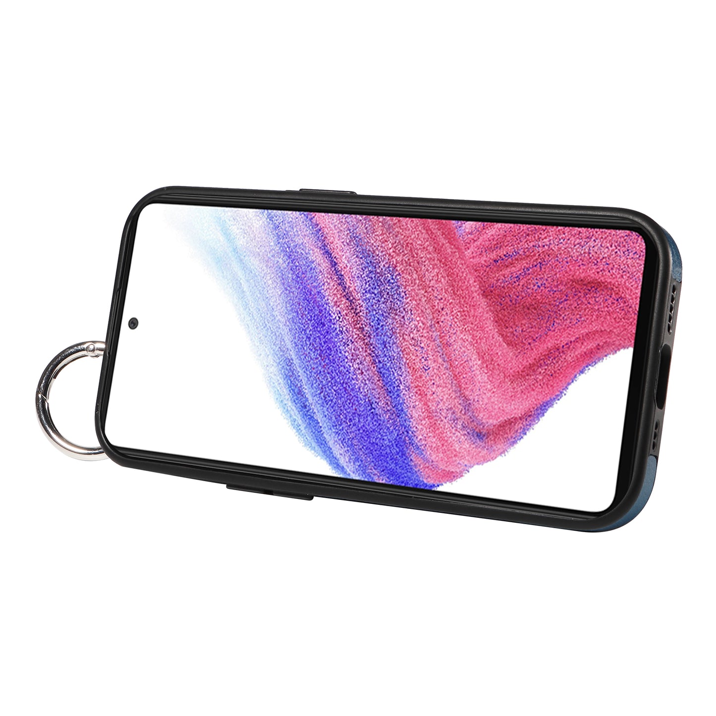 008 For Samsung Galaxy A53 5G Kickstand Case Calf Texture Leather+TPU Phone Case - Blue