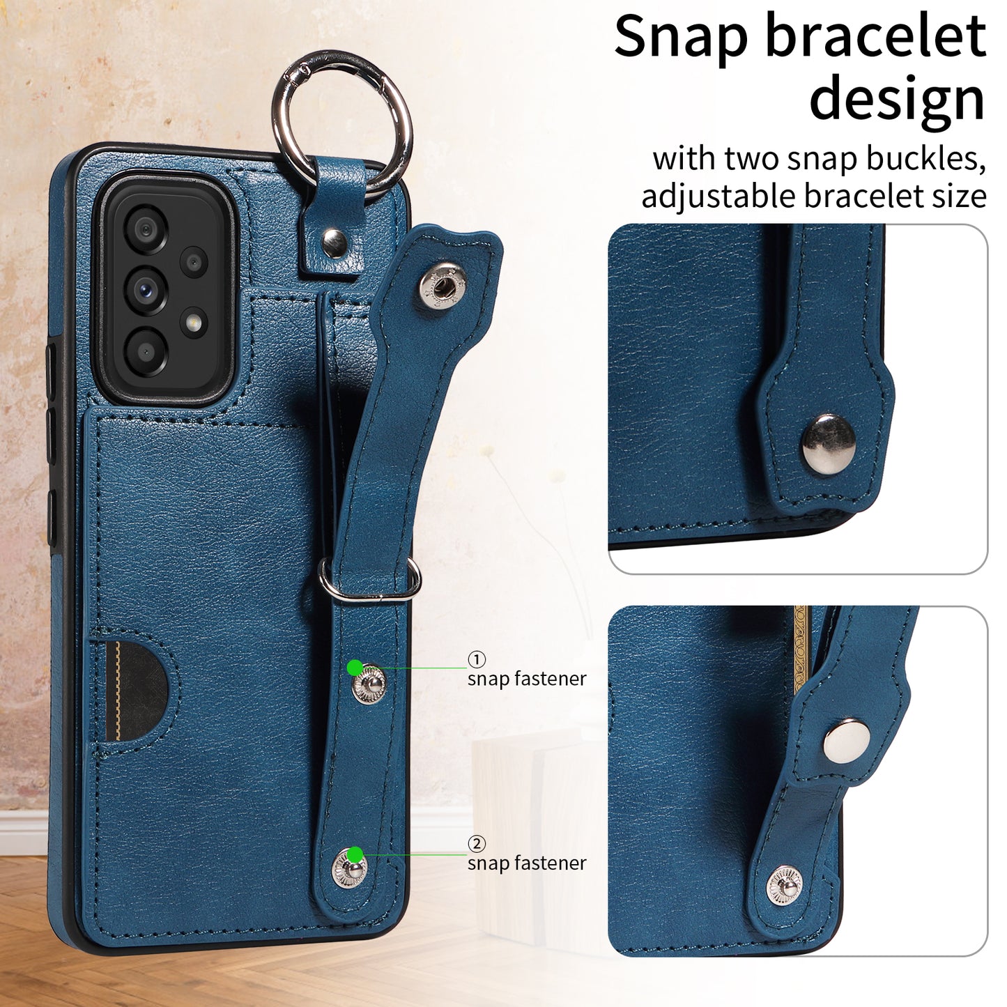 008 For Samsung Galaxy A53 5G Kickstand Case Calf Texture Leather+TPU Phone Case - Blue