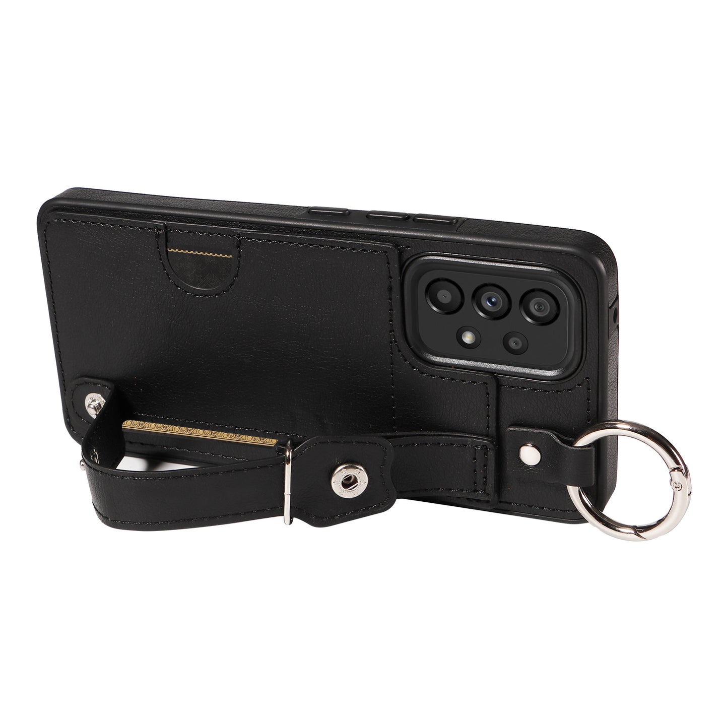008 For Samsung Galaxy A53 5G Kickstand Case Calf Texture Leather+TPU Phone Case - Black