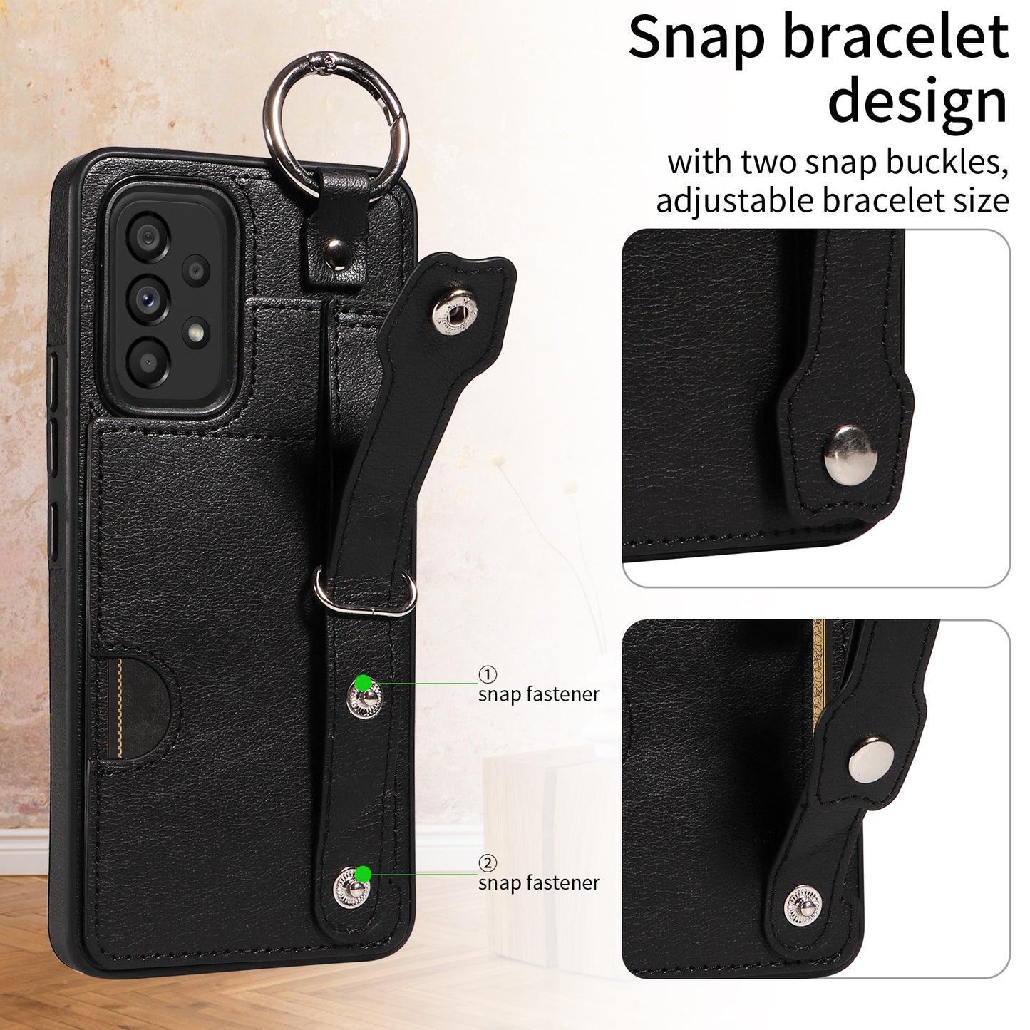 008 For Samsung Galaxy A53 5G Kickstand Case Calf Texture Leather+TPU Phone Case - Black