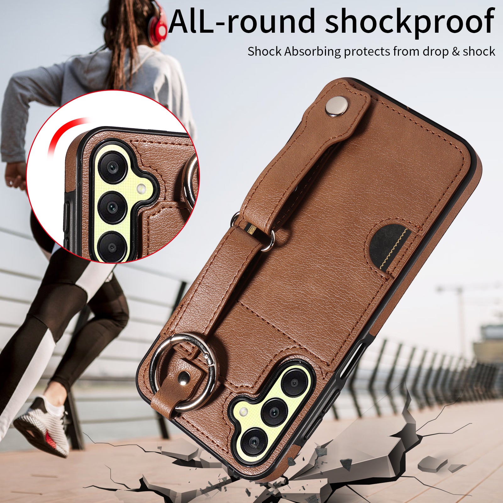 008 For Samsung Galaxy A25 5G (Global) (161.0 x 76.5 x 8.3mm) TPU Case Kickstand Phone Cover with Card Slot - Brown