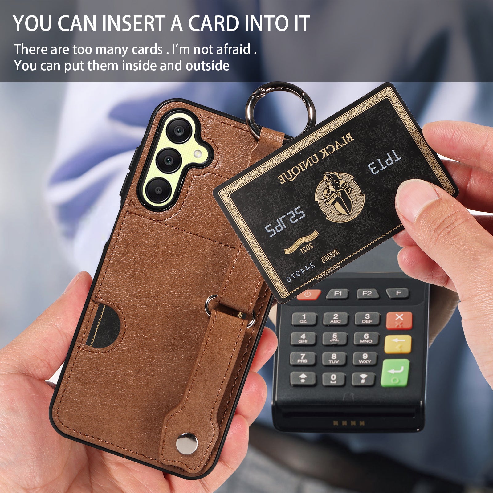 008 For Samsung Galaxy A25 5G (Global) (161.0 x 76.5 x 8.3mm) TPU Case Kickstand Phone Cover with Card Slot - Brown
