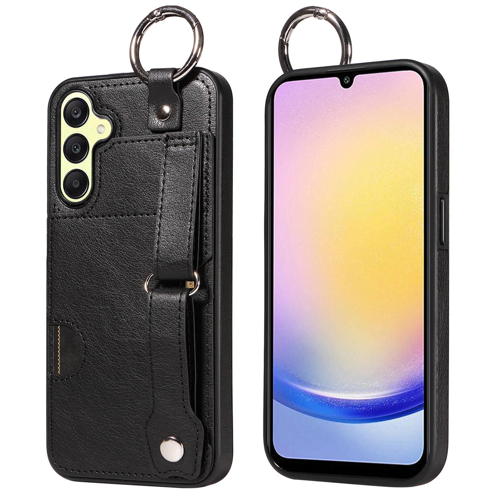 008 For Samsung Galaxy A25 5G (Global) (161.0 x 76.5 x 8.3mm) TPU Case Kickstand Phone Cover with Card Slot - Black