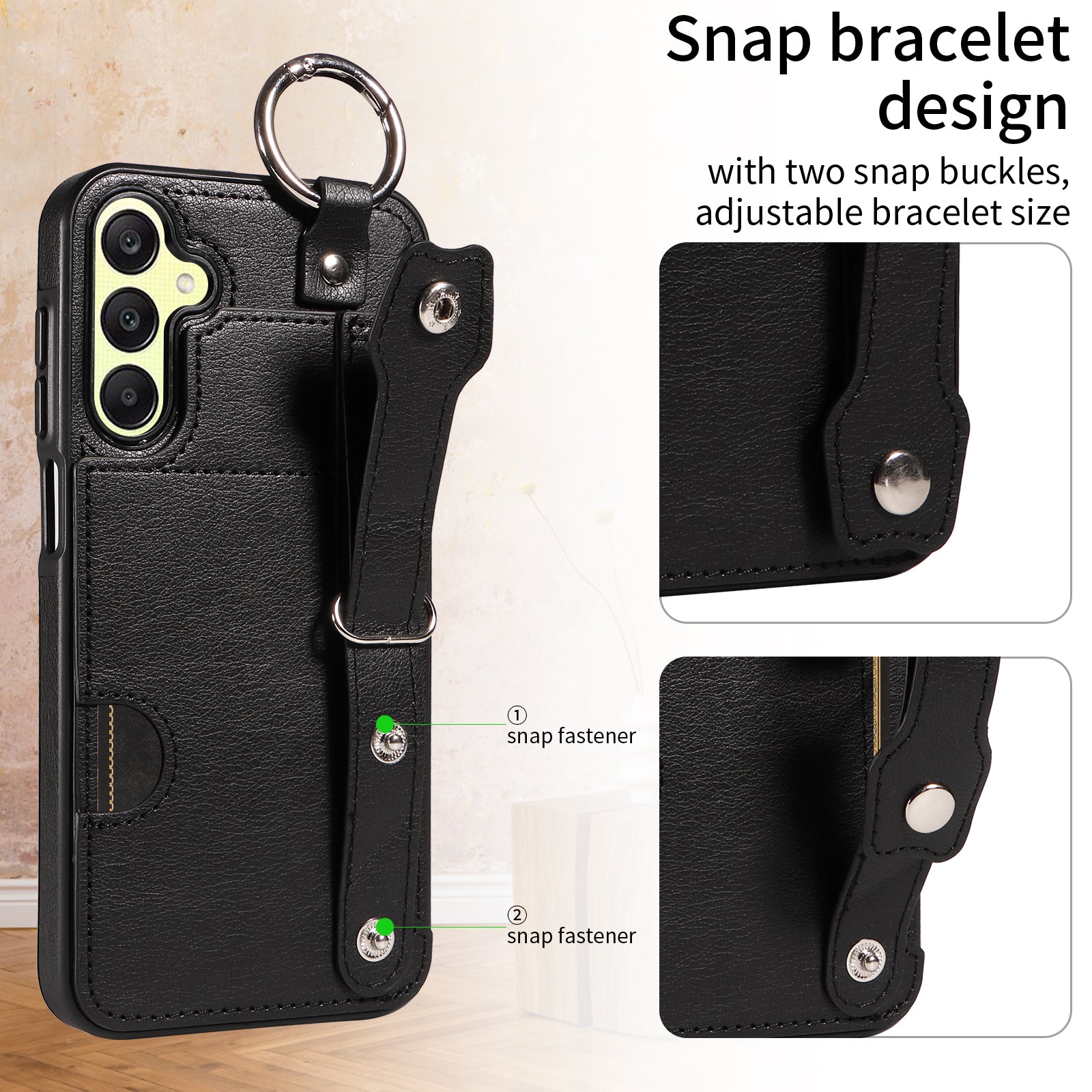 008 For Samsung Galaxy A25 5G (Global) (161.0 x 76.5 x 8.3mm) TPU Case Kickstand Phone Cover with Card Slot - Black