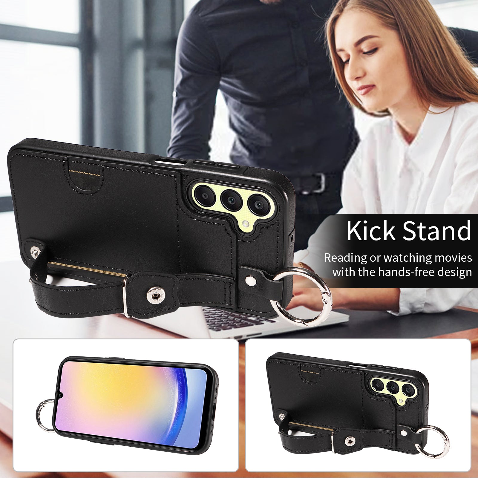 008 For Samsung Galaxy A25 5G (Global) (161.0 x 76.5 x 8.3mm) TPU Case Kickstand Phone Cover with Card Slot - Black