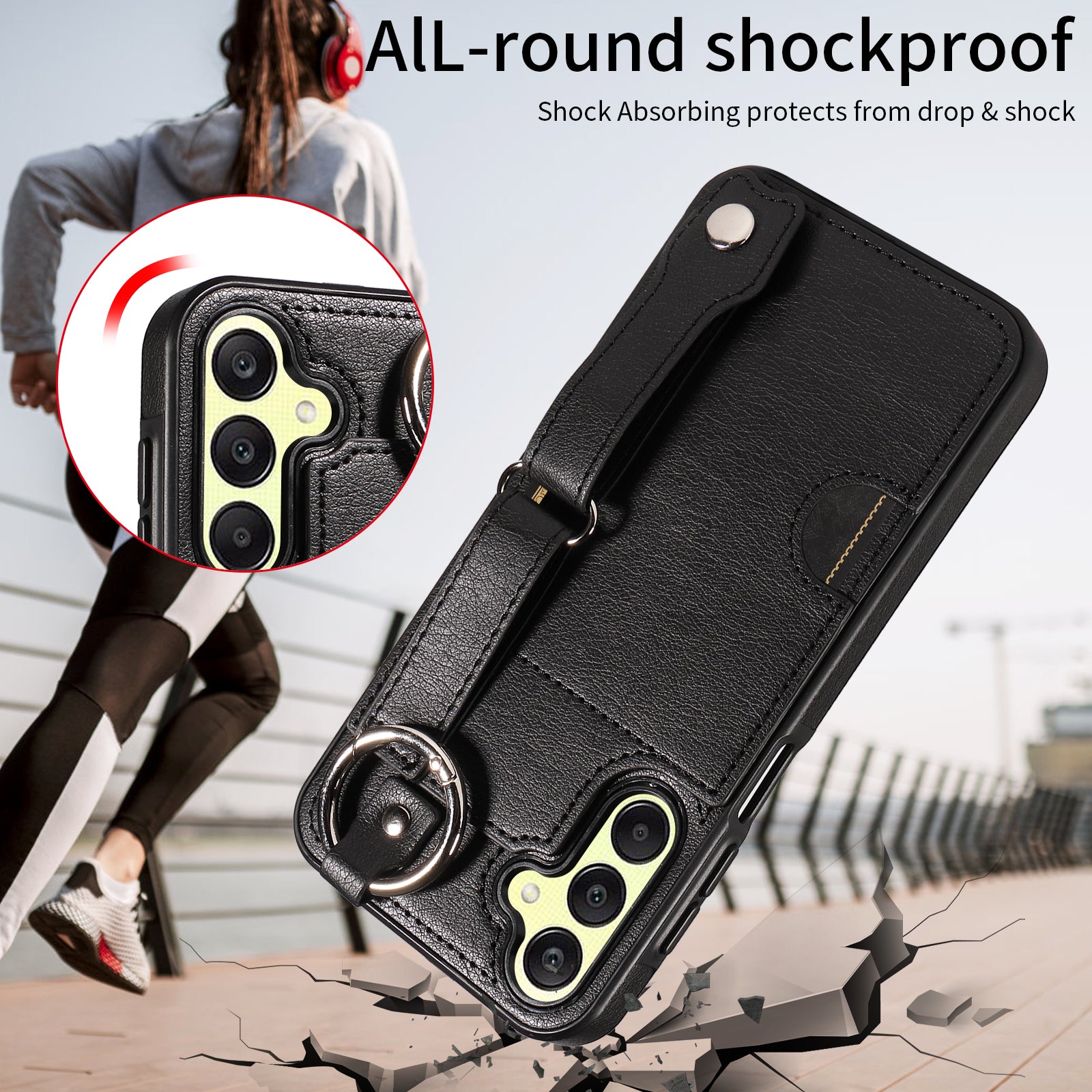 008 For Samsung Galaxy A25 5G (Global) (161.0 x 76.5 x 8.3mm) TPU Case Kickstand Phone Cover with Card Slot - Black