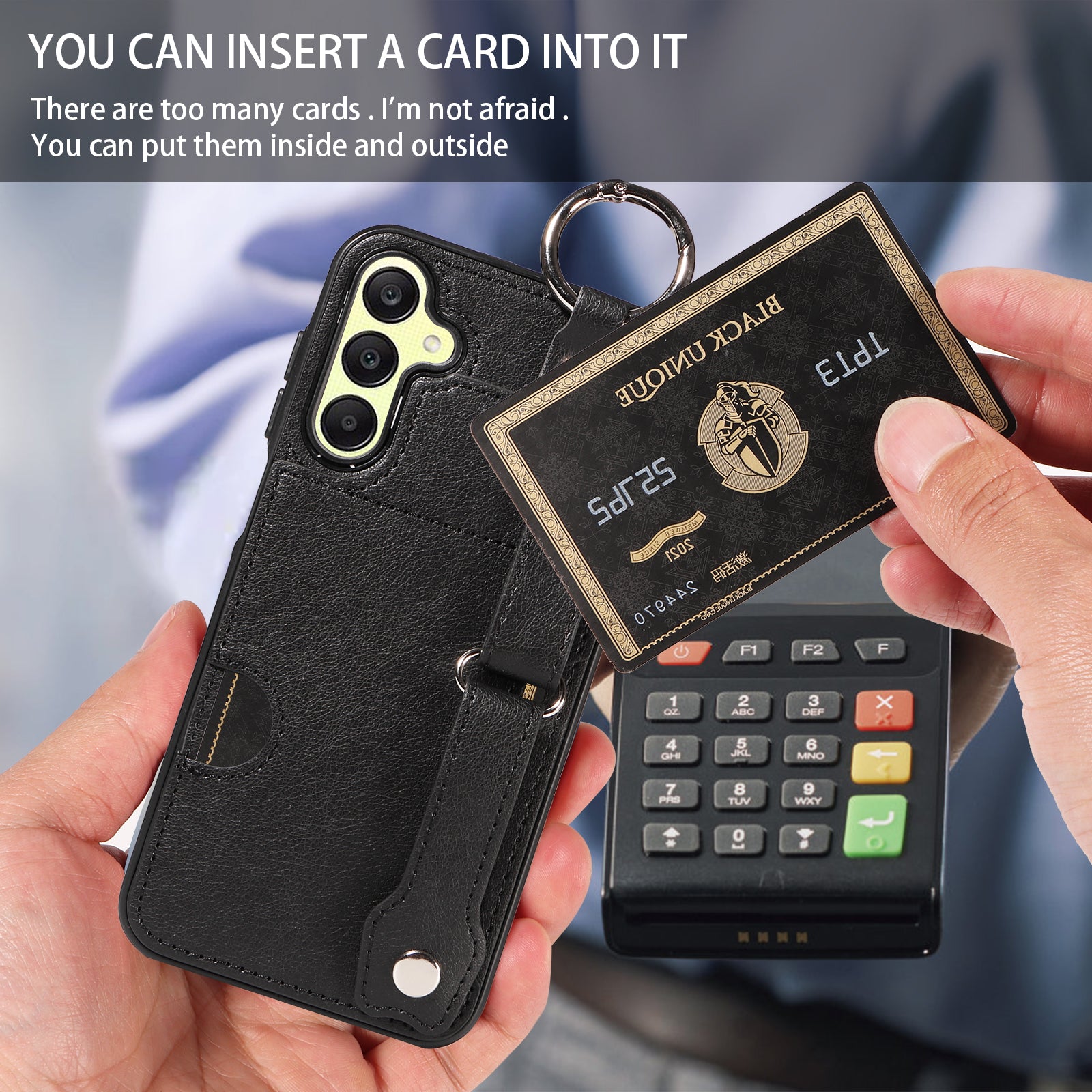 008 For Samsung Galaxy A25 5G (Global) (161.0 x 76.5 x 8.3mm) TPU Case Kickstand Phone Cover with Card Slot - Black