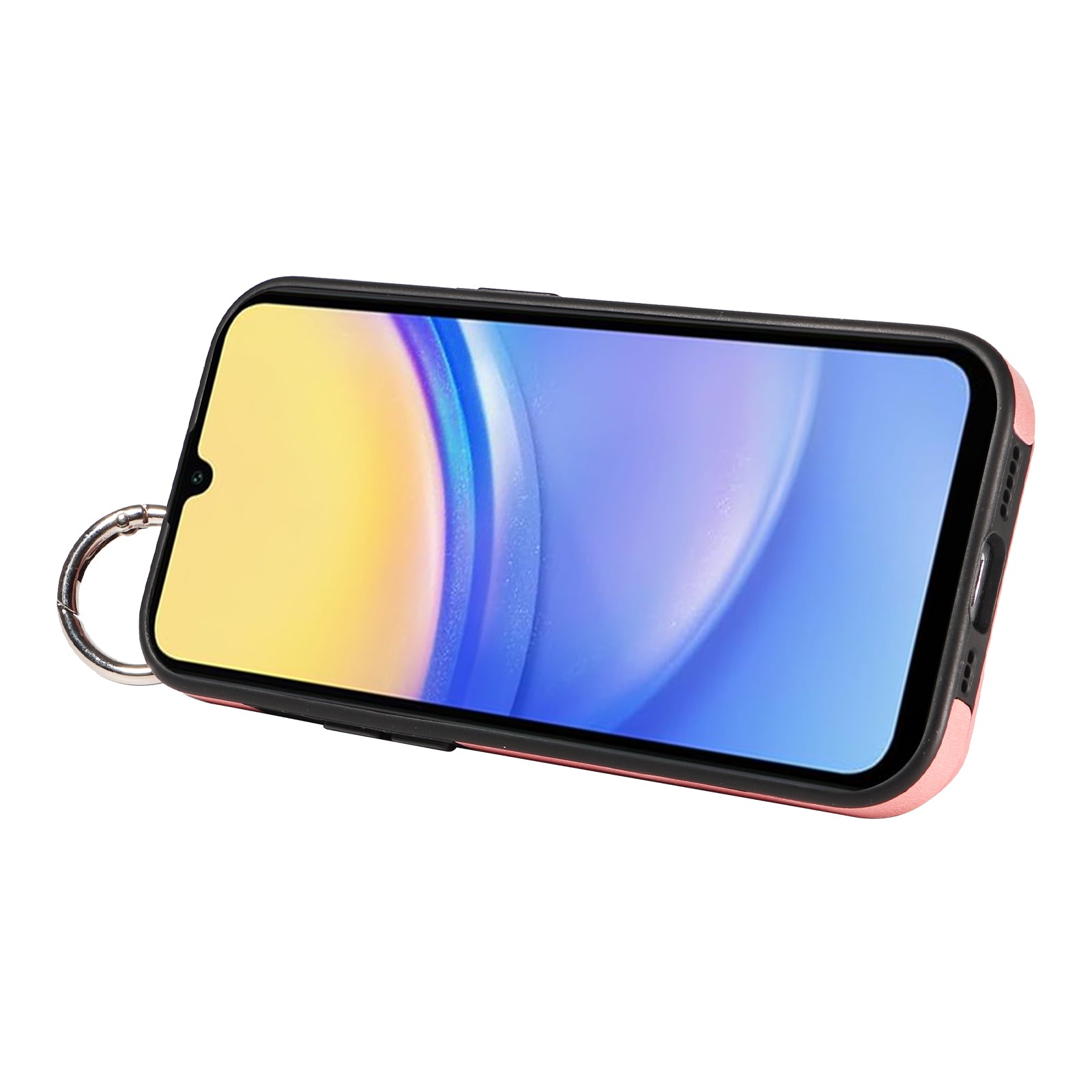 008 For Samsung Galaxy A15 4G Case Kickstand Leather Coated TPU Phone Cover with Card Slot - Pink