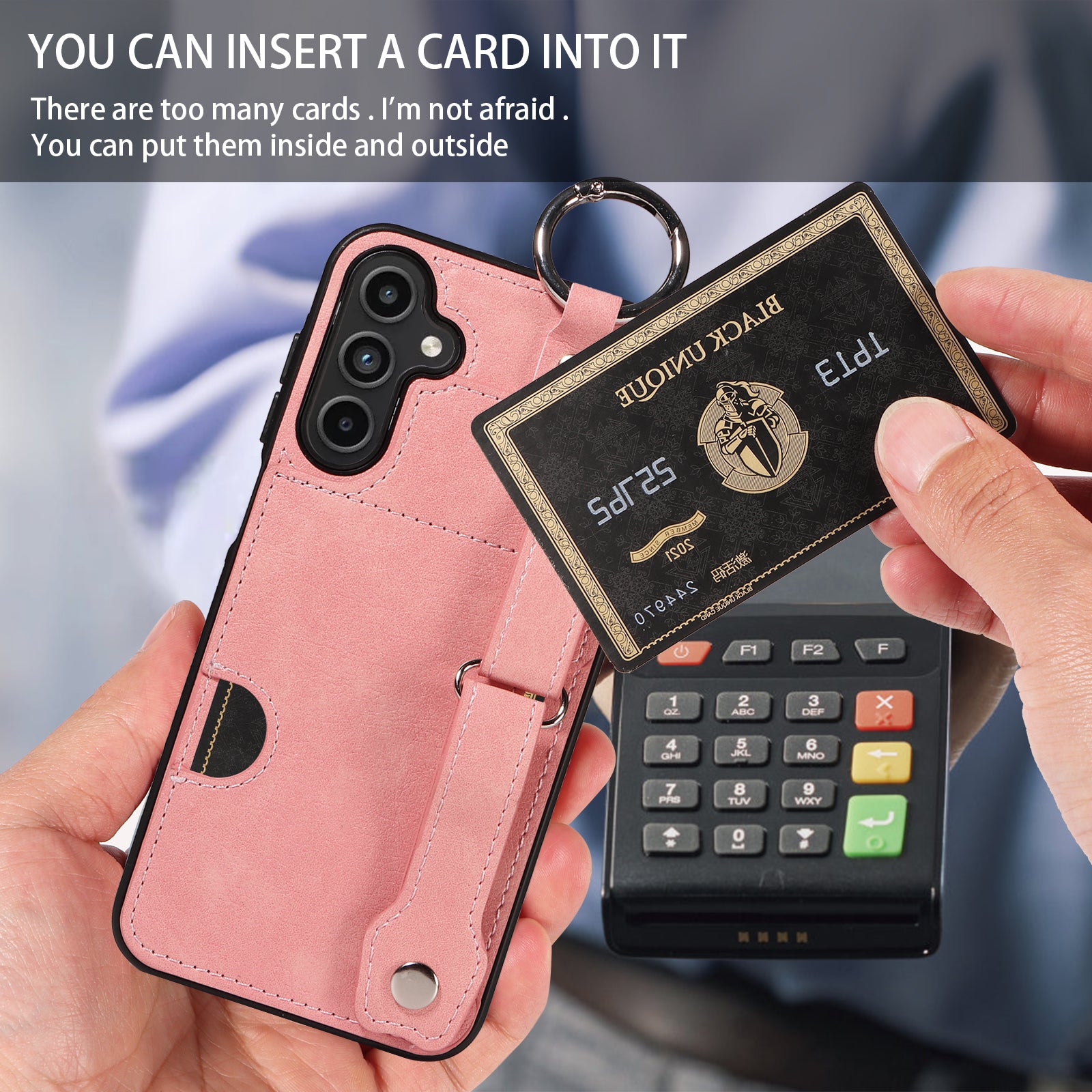 008 For Samsung Galaxy A15 4G Case Kickstand Leather Coated TPU Phone Cover with Card Slot - Pink