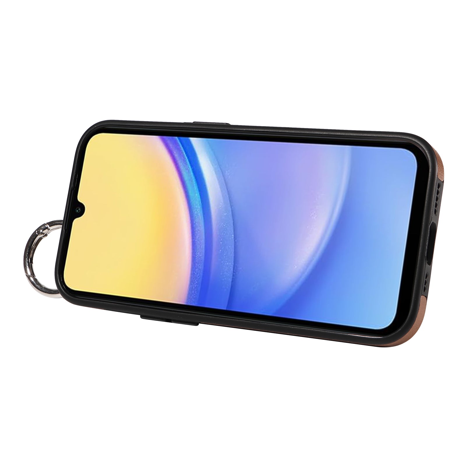 008 For Samsung Galaxy A15 4G Case Kickstand Leather Coated TPU Phone Cover with Card Slot - Brown