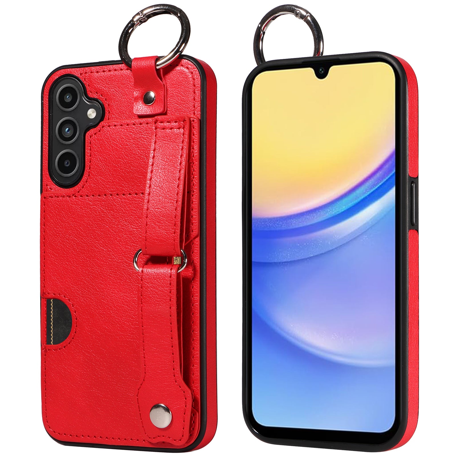 008 For Samsung Galaxy A15 4G Case Kickstand Leather Coated TPU Phone Cover with Card Slot - Red