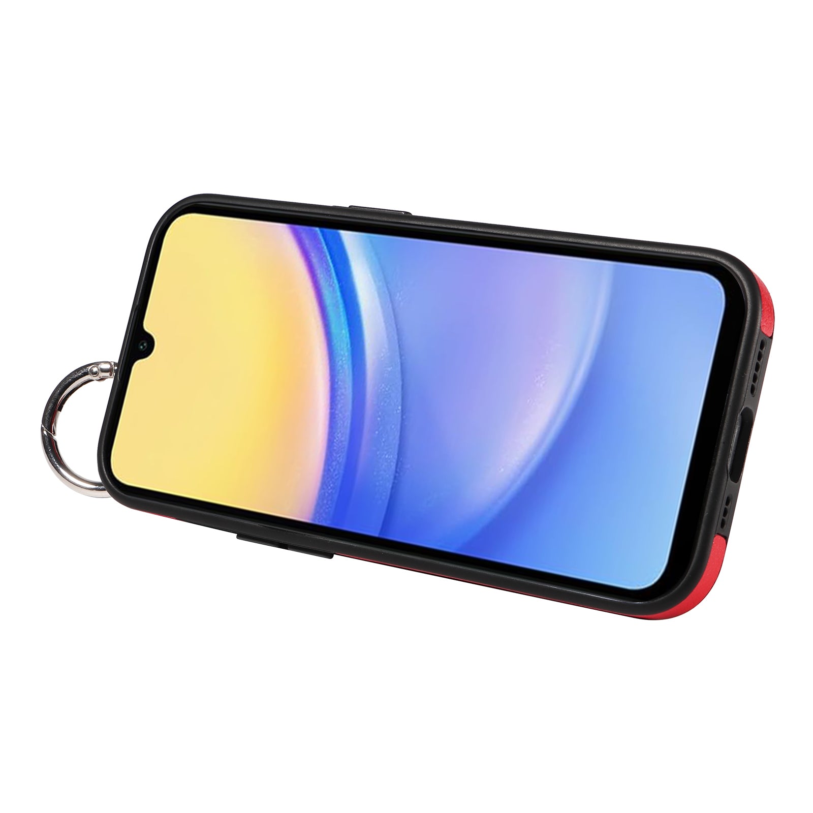 008 For Samsung Galaxy A15 4G Case Kickstand Leather Coated TPU Phone Cover with Card Slot - Red