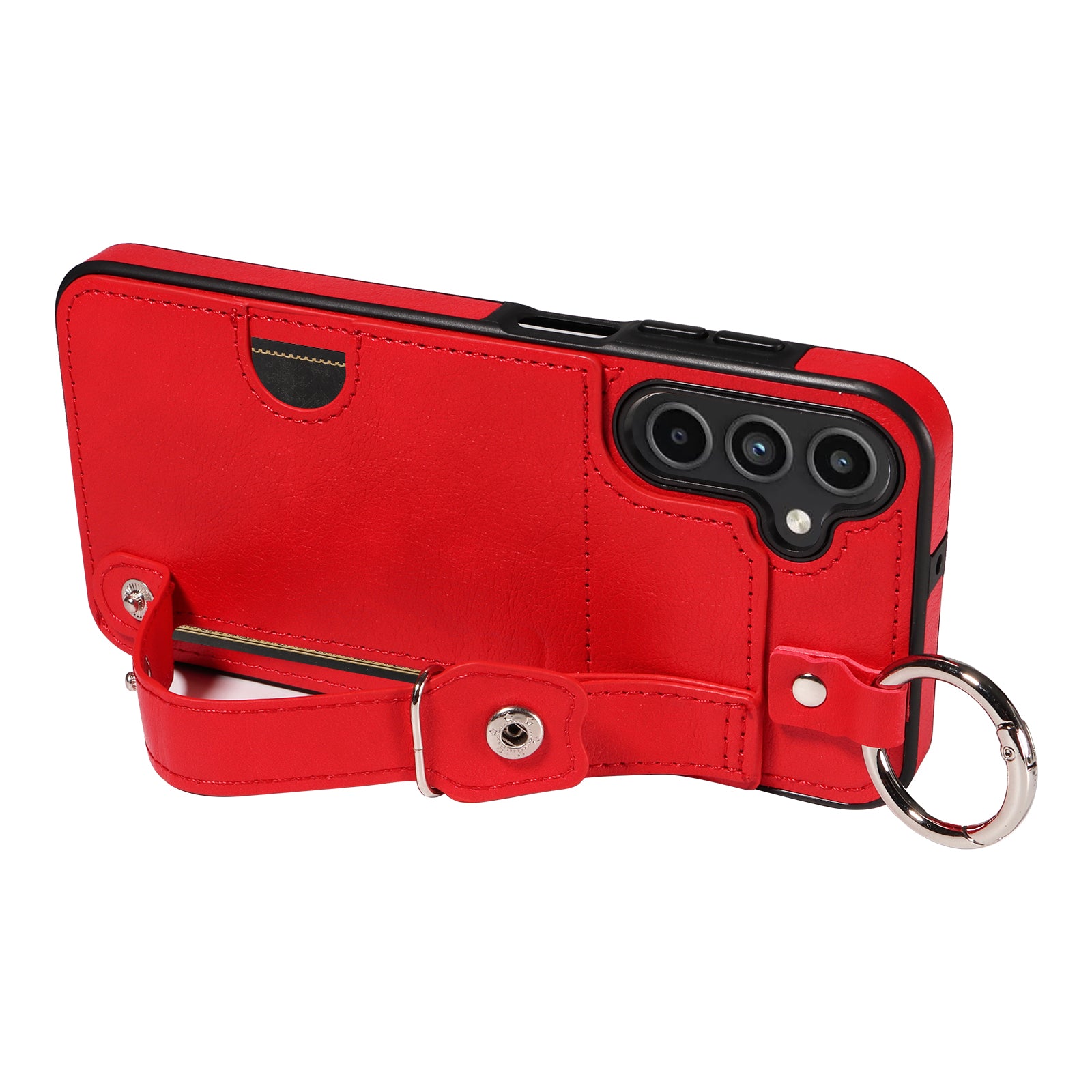 008 For Samsung Galaxy A15 4G Case Kickstand Leather Coated TPU Phone Cover with Card Slot - Red