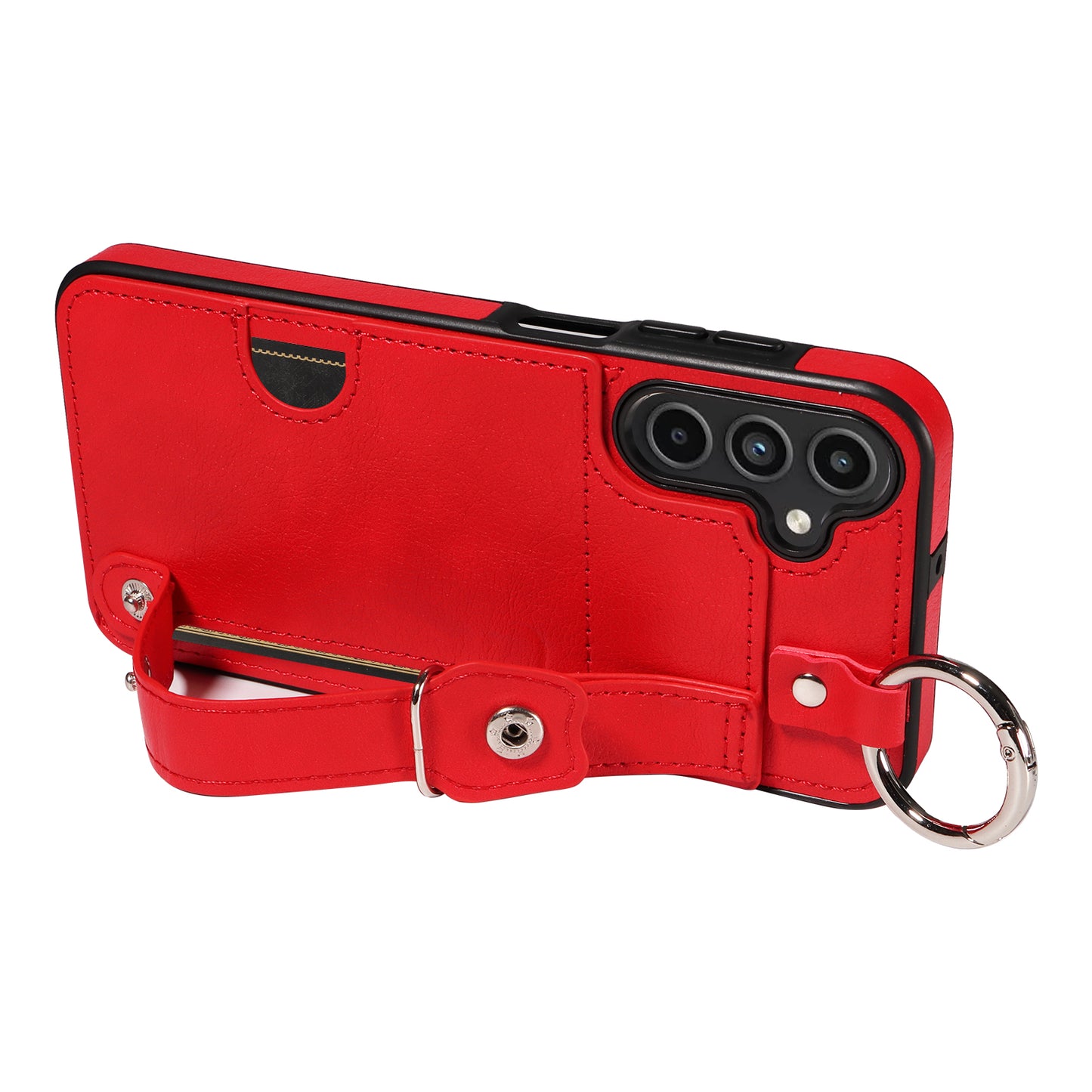 008 For Samsung Galaxy A15 4G Case Kickstand Leather Coated TPU Phone Cover with Card Slot - Red